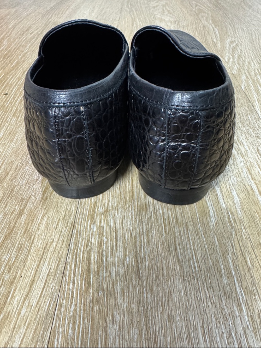 Banana Republic Demi Black Croc Leather Loafers Slip On Smoking Slipper Flats - Picture 5 of 8